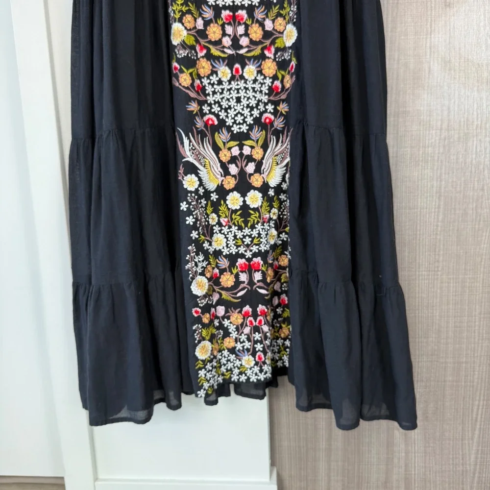 Anthropologie Samant Chauhan Black Jacaranda Tiered Maxi Dress Embroidered 8 - Picture 10 of 16